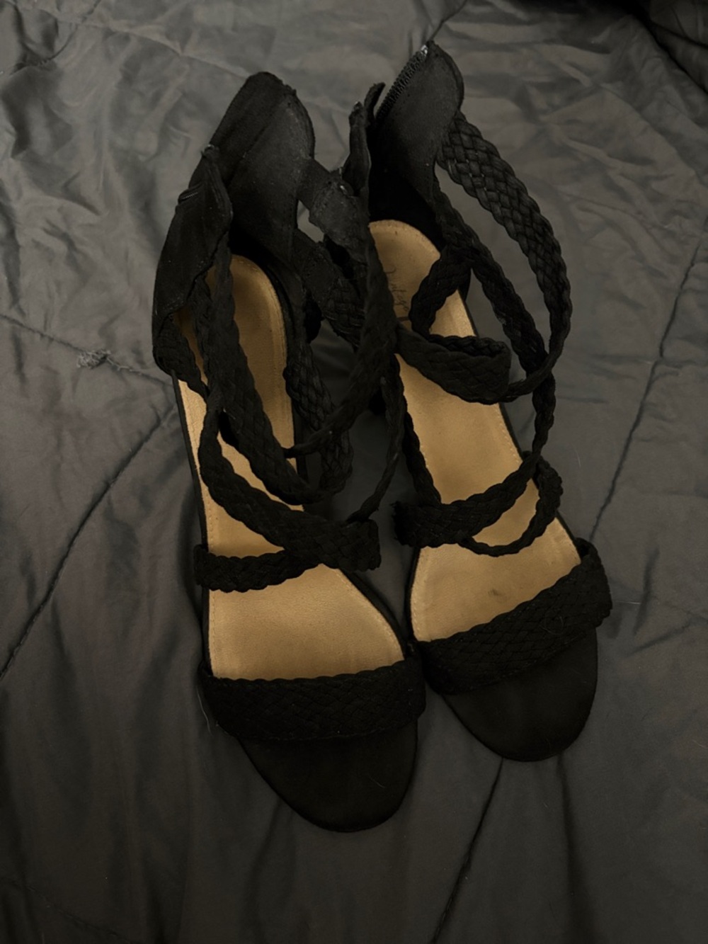 Black Braided Strappy Women's Heels